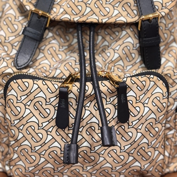 Burberry TB Monogram Rucksack Backpack Bag Nylon Purse Beige Black Gold Gorgeous main image 8
